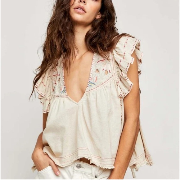 Free People Tops - FREE PEOPLE HAILEY embroidered Boho top size small